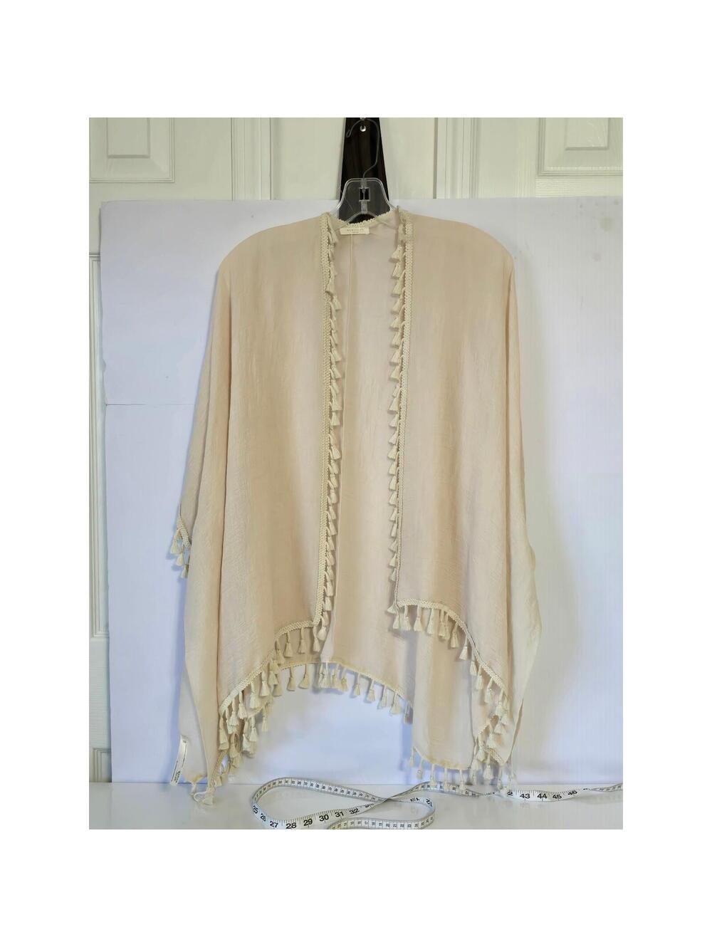 Evelyn K New York Beige Tassel Kimono Cardigan Cover Up - Picture 10 of 10